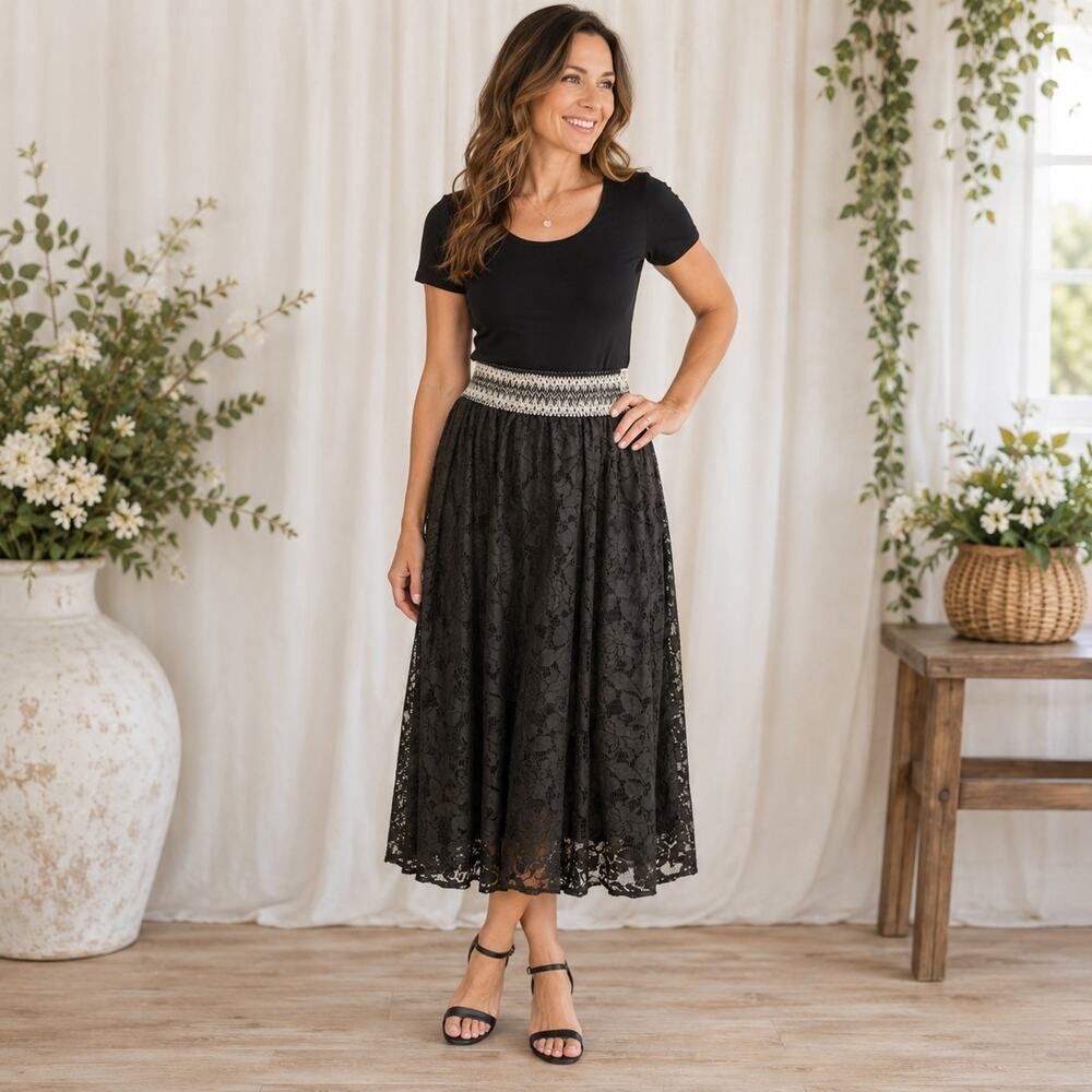 Me 2 Magic Midi Skirt Black Lace Whimsigoth Dark Fairy Grunge Festival 1X